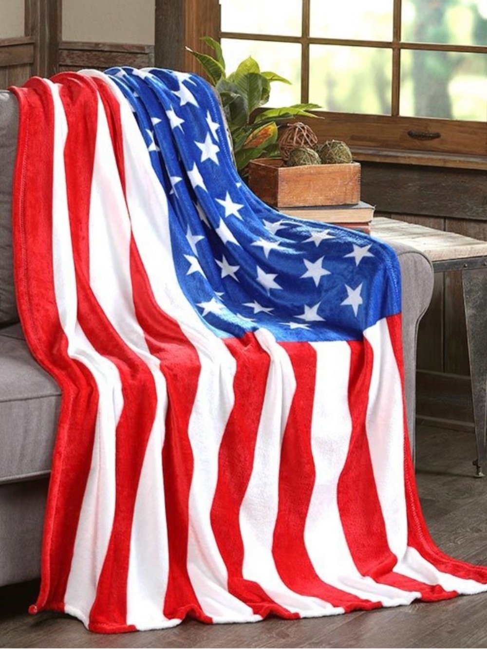 Patriotic Soft Plush American Flag Throw Blanket - Red White Blue